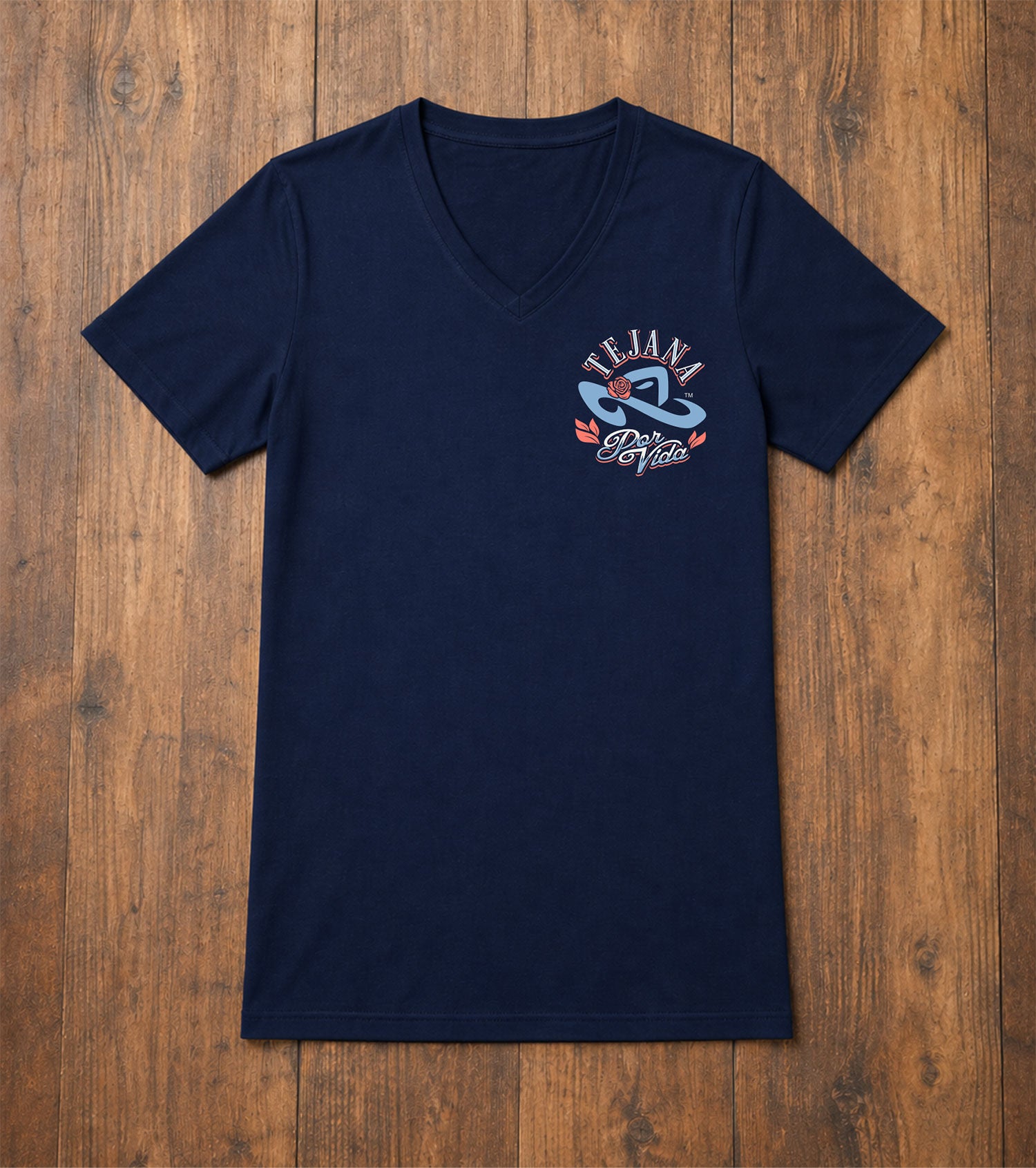 Tejana Por Vida: Shirt Rose Tee NVY/PWD BLU/SLMN