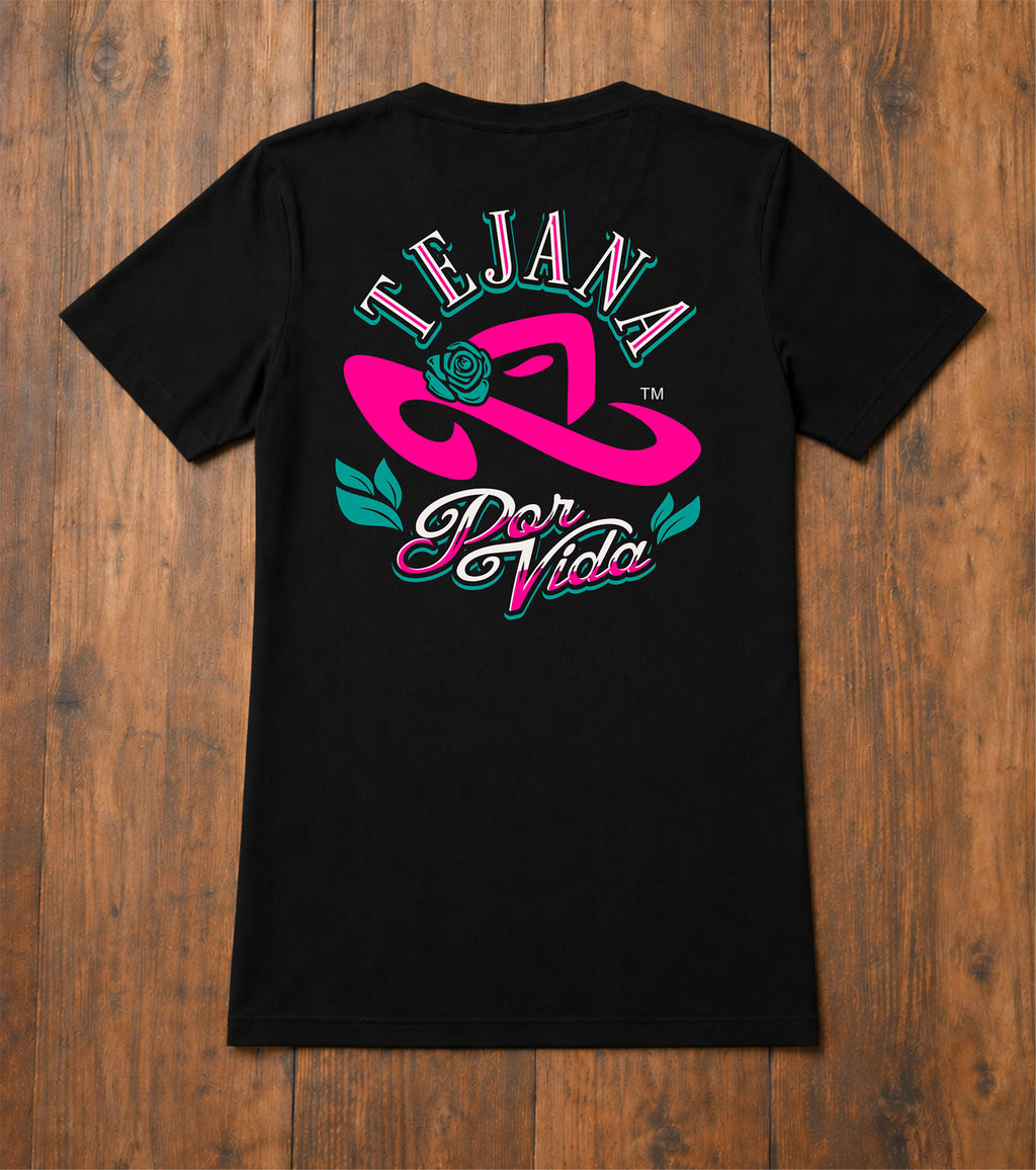Tejana Por Vida: Shirt Rose Tee BLK/HPNK/TRQ