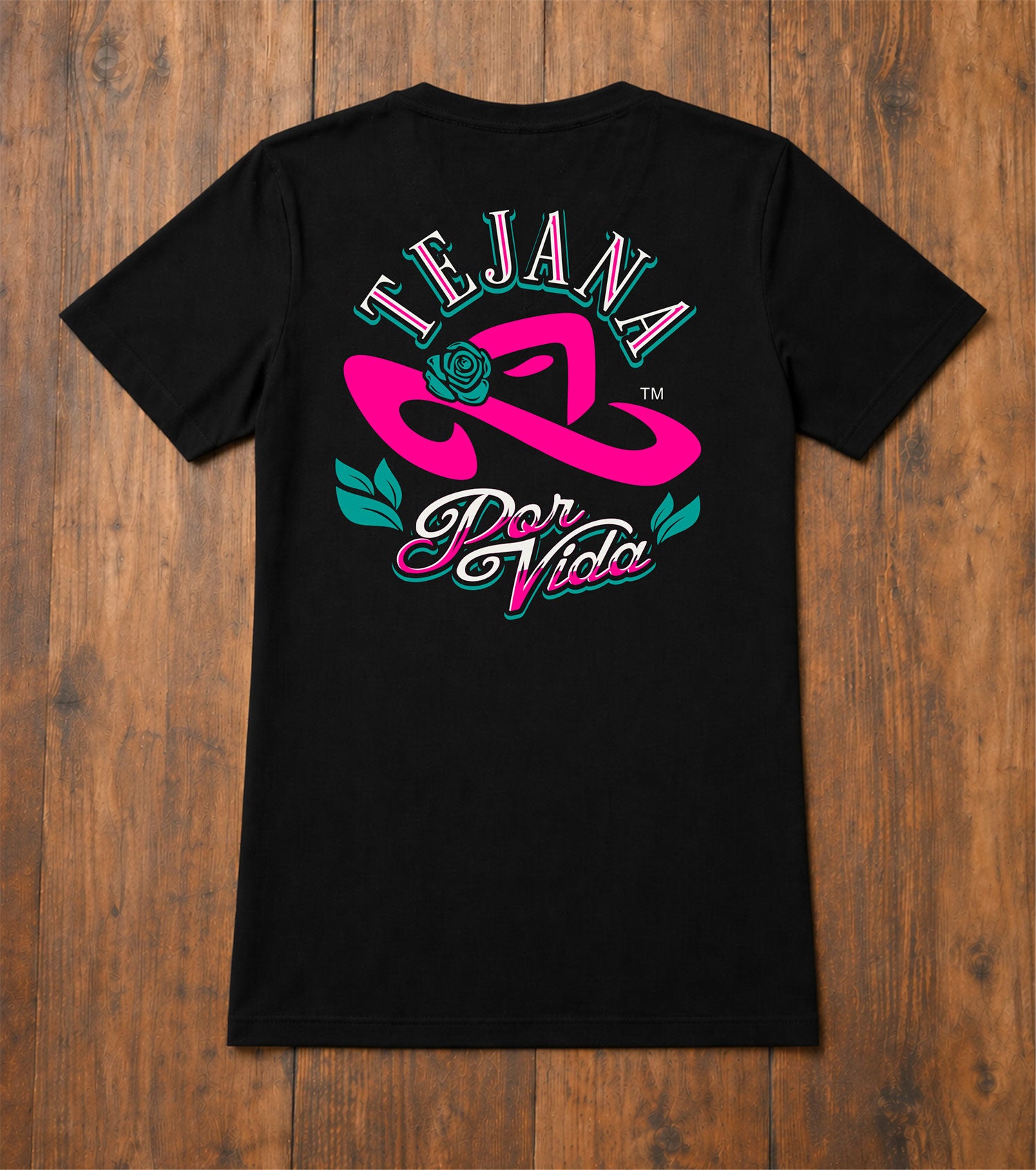 Tejana Por Vida: Shirt Rose Tee BLK/HPNK/TRQ