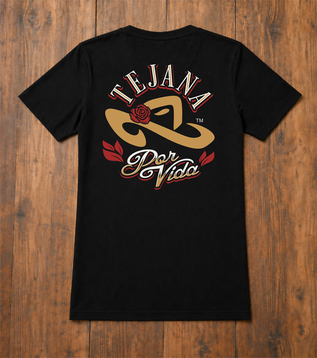 Tejana Por Vida: Rose Tee Gold And Cardinal Back