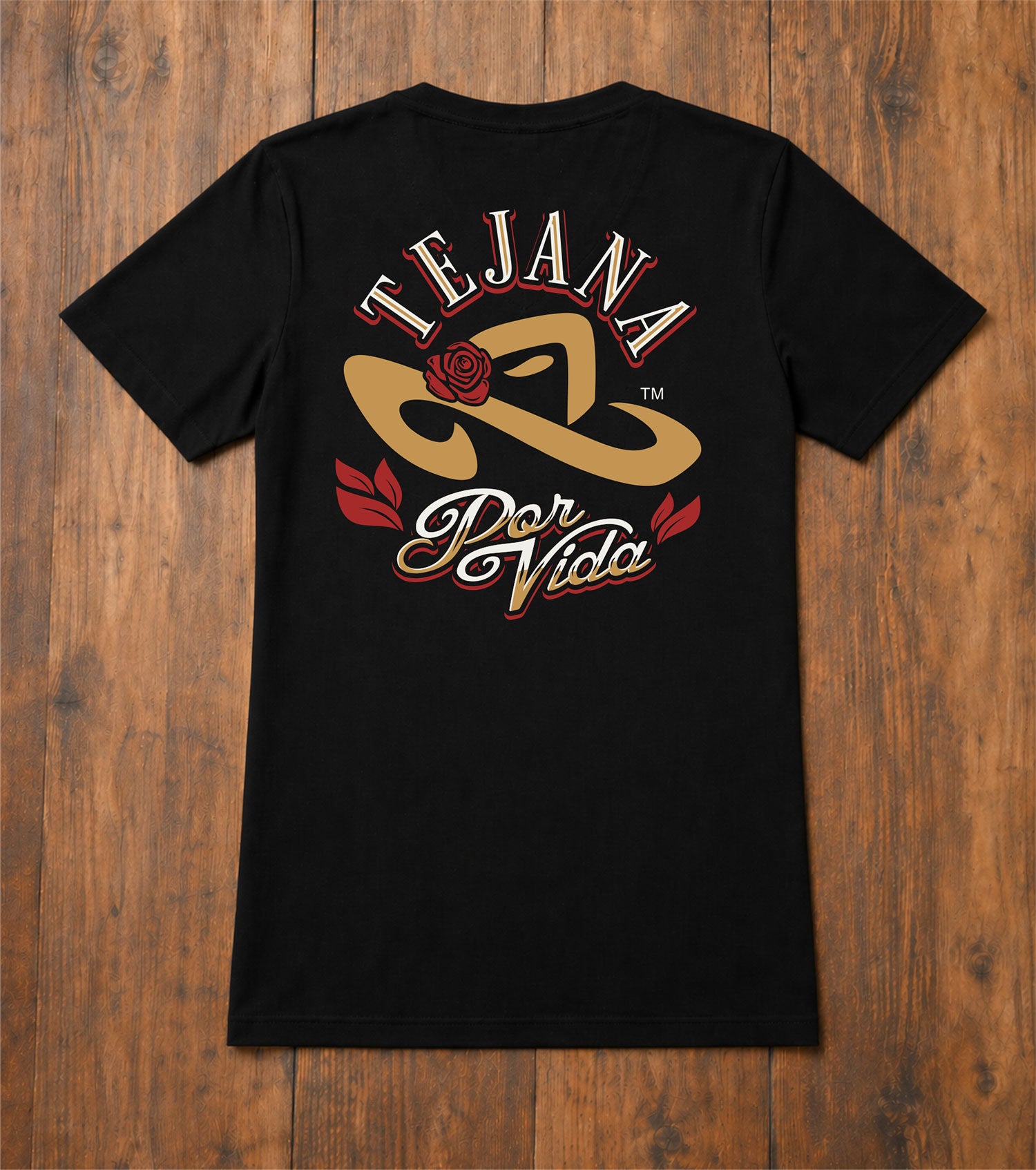Tejana Por Vida: Rose Tee Gold And Cardinal Back
