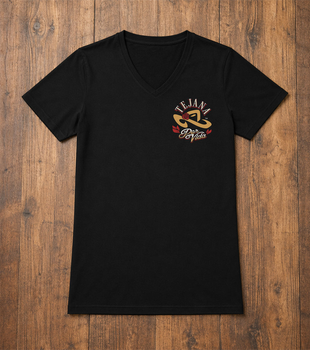 Tejana Por Vida: Rose Tee Gold And Cardinal Back