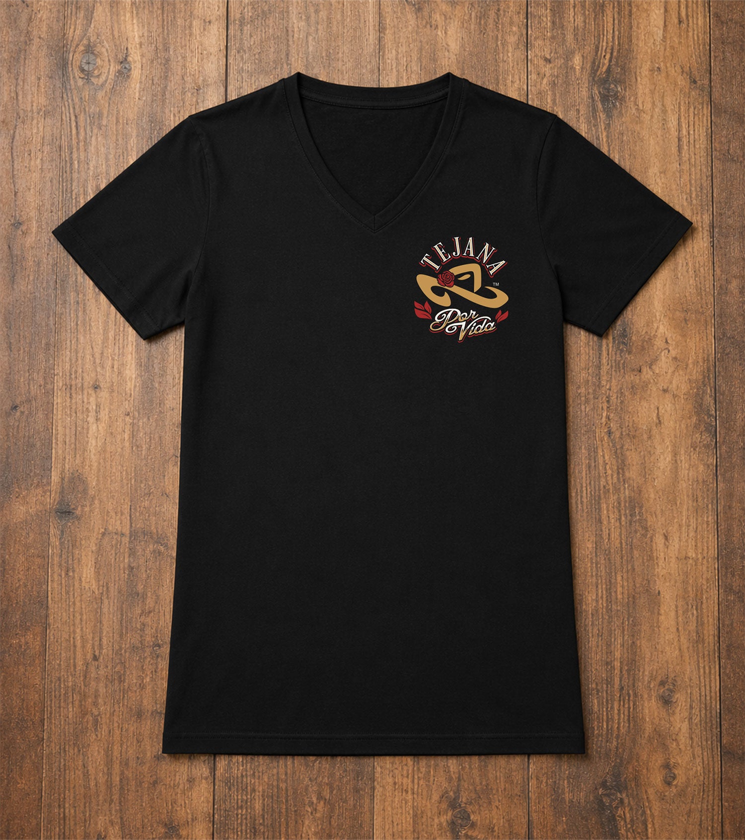 Tejana Por Vida: Rose Tee Gold And Cardinal Back